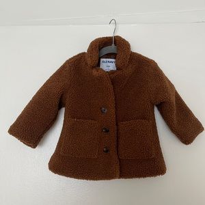 Old Navy Button Front Brown Sherpa Teddy Coat. EEUC. Size 12-18 Months